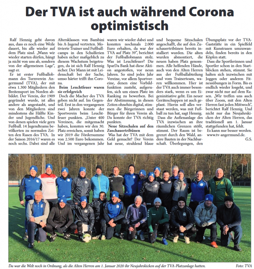 Der Nordbote berichtet über den TVA in der Ausgabe vom 22.01.2021